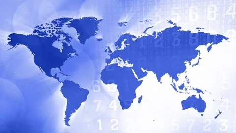 Motion graphics and infographics computer generated digits on a world map. Stock Footage 245963189
