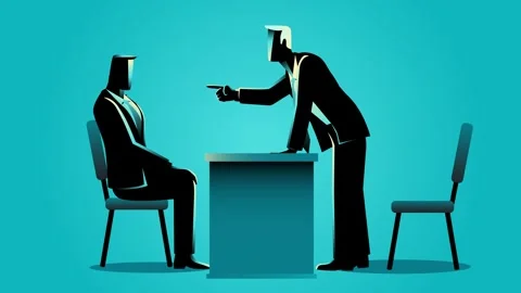 Motion graphics of an angry boss pointing with frustration at his employee Stock Footage 278235092
