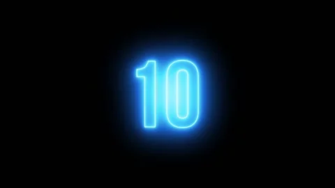 Motion Graphics Animation with Blue Neon Bright Glowing Countdown Timer from 10 Stock Footage