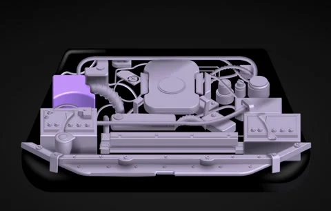 Motion graphics animation of the car engine compartment against dark background Stock Footage 334112008