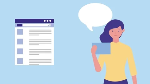 Motion graphics animation of woman using digital website interface with che.. Stock Footage 333721623