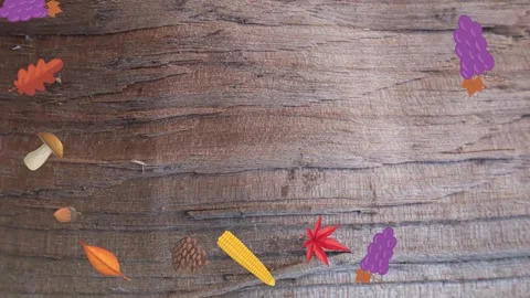 Motion graphics with autumn elements design on the wood texture screen 库存影片 284164894