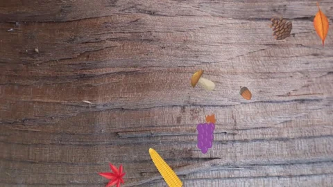 Motion graphics with autumn elements design on the wood texture screen 库存影片 284164901