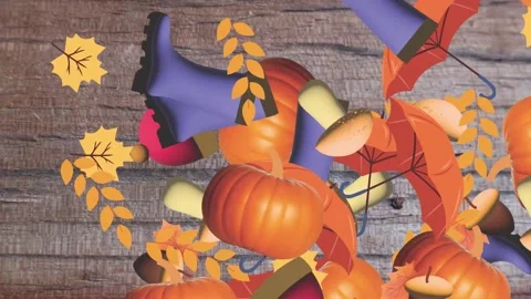 Motion graphics with autumn elements design on the wood texture screen 库存影片 285298406