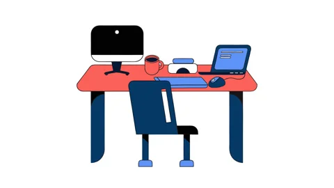 Motion Graphics Cartoon Office Workspace with Desk and Computer Setup Stock-Footage 338167404