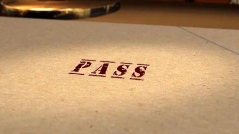 Motion graphics - CGI 3D animation of a file being rubber stamped PASS Stock Footage 113185588