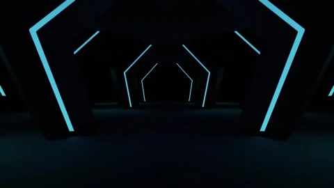 Motion Graphics Dark Tunnel Loop with Vibrant Turquoise Neon Lights - Futur.. Stock Footage 340974681