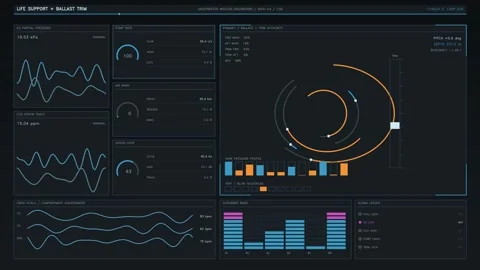 Motion graphics display with data visualization and analysis tools Stock Footage 344921893