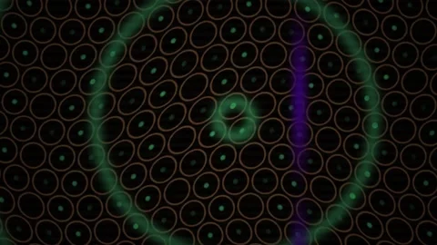 Motion Graphics of Green Circle and Purple Line Moving over Dark Grid Pattern Stock Footage 343733601