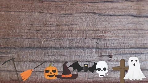 Motion graphics with Halloween elements designs on the wood texture screen Stock Footage 285699161
