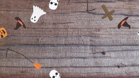 Motion graphics with Halloween elements designs on the wood texture screen 库存影片 285699219