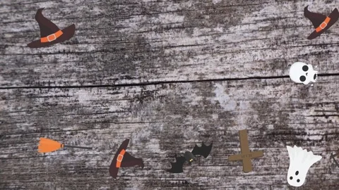 Motion graphics with Halloween elements designs on the wood texture screen Stock Footage 285699222