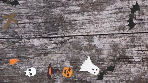 Motion graphics with Halloween elements designs on the wood texture screen Stock Footage 285699254