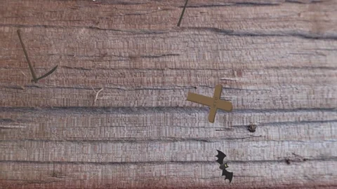 Motion graphics with Halloween elements designs on the wood texture screen Stock Footage 285699288