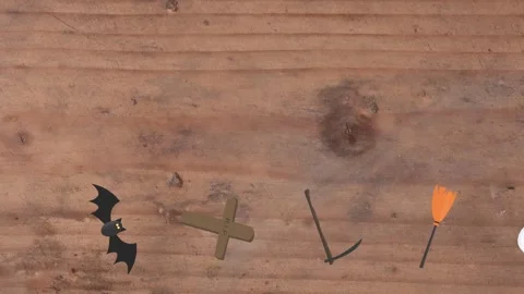 Motion graphics with Halloween elements designs on the wood texture screen Stock Footage 285699406