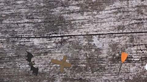 Motion graphics with Halloween elements designs on the wood texture screen Stock Footage 285699407