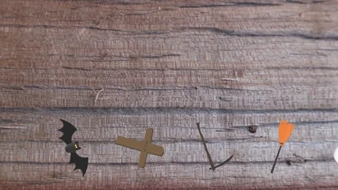 Motion graphics with Halloween elements designs on the wood texture screen Stock Footage 285699408