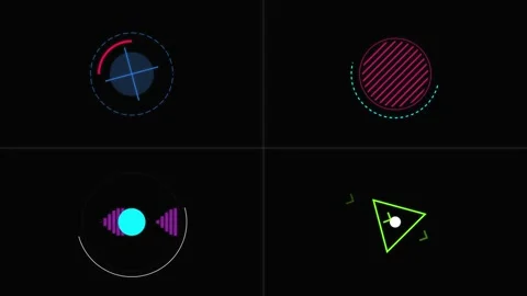 Motion graphics HUD elements looping on black background 4K Stockbeeldmateriaal 345285718