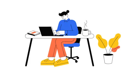 Motion Graphics Minimal Flat Person Working on Laptop at Desk 库存影片 338167361