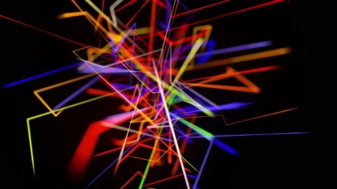 Motion graphics, sci fi bg with stream of multicolor neon glow lines form Stock Footage 138037464