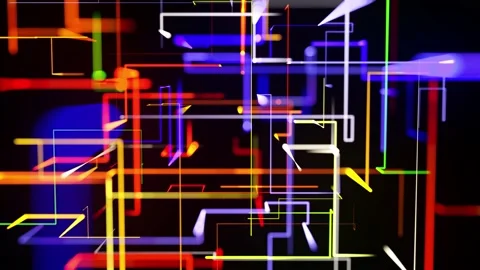 Motion graphics, sci fi bg with stream of multicolor neon glow lines form Stock Footage 138037479