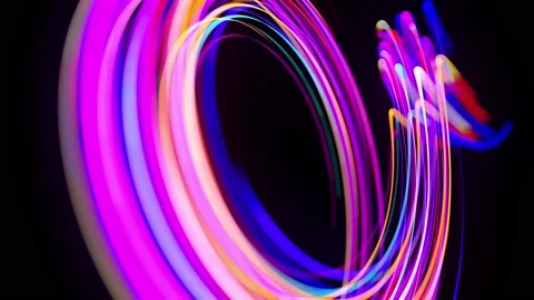 Motion graphics, sci-fi bg. Stream of multicolor neon lines form spiral shape Stock Footage 138077209