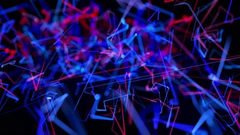 Motion graphics, sci-fi bg with flow of blue red neon glow lines form digital 3d Stock Footage 140275797