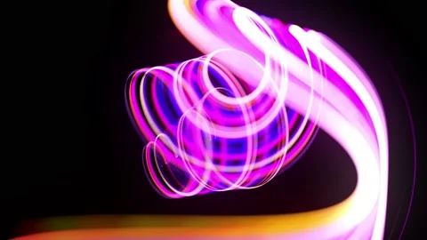 Motion graphics, sci-fi bg. Stream of multicolor neon lines form spiral shape Video stock 140935187