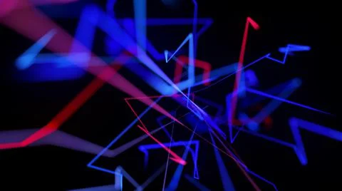 Motion graphics, sci-fi bg with flow of blue red neon glow lines form digital 3d Stock Illustration