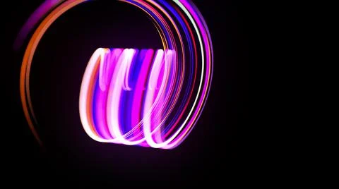 Motion graphics, sci-fi bg. Stream of multicolor neon lines form spiral shape Stock Illustration