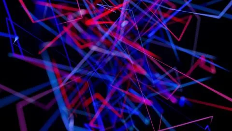 Motion graphics, sci-fi bg with flow of blue red neon glow lines form digital 3d Illustrazione stock