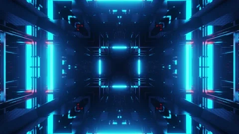Motion graphics sci fi: bright teal and dark black squares corridor and Stock Footage 130246691