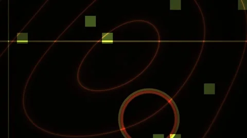 Motion Graphics Showing Glowing Red Orbital Paths and Green Squares on a Da.. Stock Footage 343733688