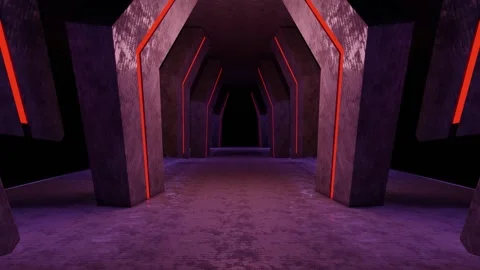 Motion Graphics Tunnel Loop Grungy Purple and Red Neon Lights Futuristic 4K.. Stock Footage 320069241