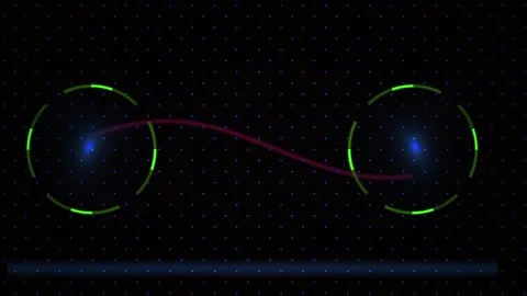 Motion Graphics of Wave Connection and Rotating Green Arcs on Dark Grid Stock Footage 343733586