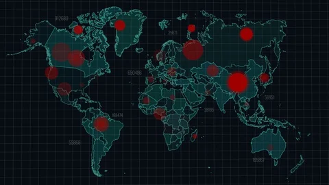 Motion graphics world map of a Corona virus COVID-19 pandemic outbreak. Stock Footage 129075068