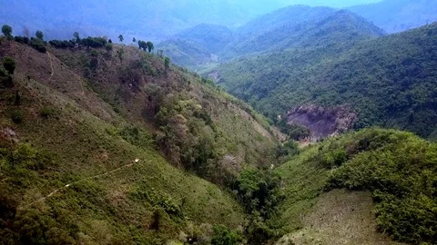 Motion to hilly canyon bottom with rare bushes Stock Footage 100248281