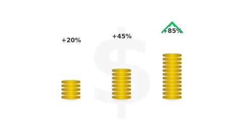 Motion of Increasing and Decreasing Coins with Growth Percentages in Dynami.. Stock Footage 342635598