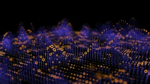 Motion infographic array blue lines and circles wavy animated in cyberspace.. Video stock 328935841