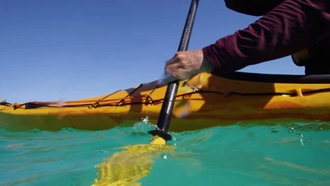 In motion with a kayak in the blue sea Stock Footage 80417505