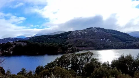 Motion Lapse of the Seven Lakes Route with Snow-Capped Mountains in Patagonia Vídeo Stock 338265035
