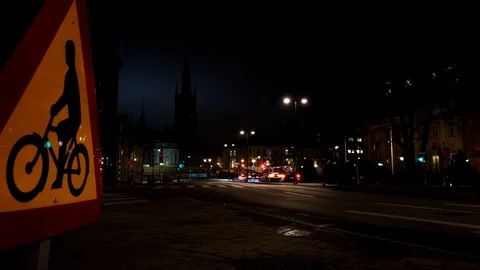 Motion Lapse Traffic Night Time Stockholm Stock Footage