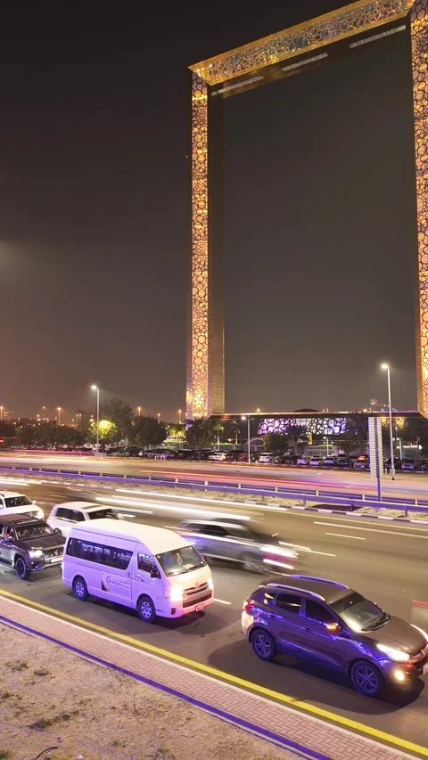 Motion Lapse video of Dubai traffic and infrastructure at Dubai Frame Stock Footage 338278452