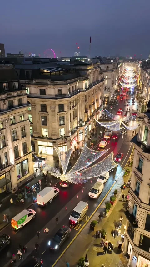 Motion lapse view of the beautiful illuminated and decorated Regent Street Stock Footage 319026150
