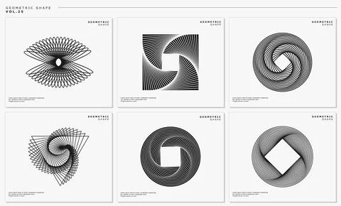 Motion lines abstract design template set. Dynamic blend line lens logo graphic. Stock Illustration