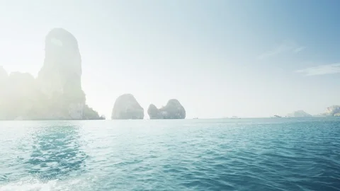 Motion on longtail boat, railay beach, Krabi, Thailand Stock Footage 109182621