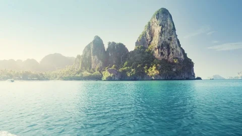 Motion on longtail boat, railay beach, Krabi, Thailand Stock Footage 110326567