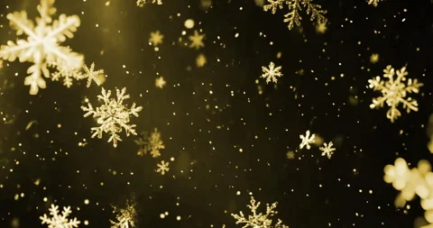 Motion loop of falling golden snowflakes on dark bokeh background Video stock 332656490