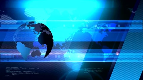 Motion Loopable Background 085, News BG blue with globe Stock Footage