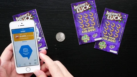 Motion of man checking lottery ticket by app with 4k resolution Video stock 76628685